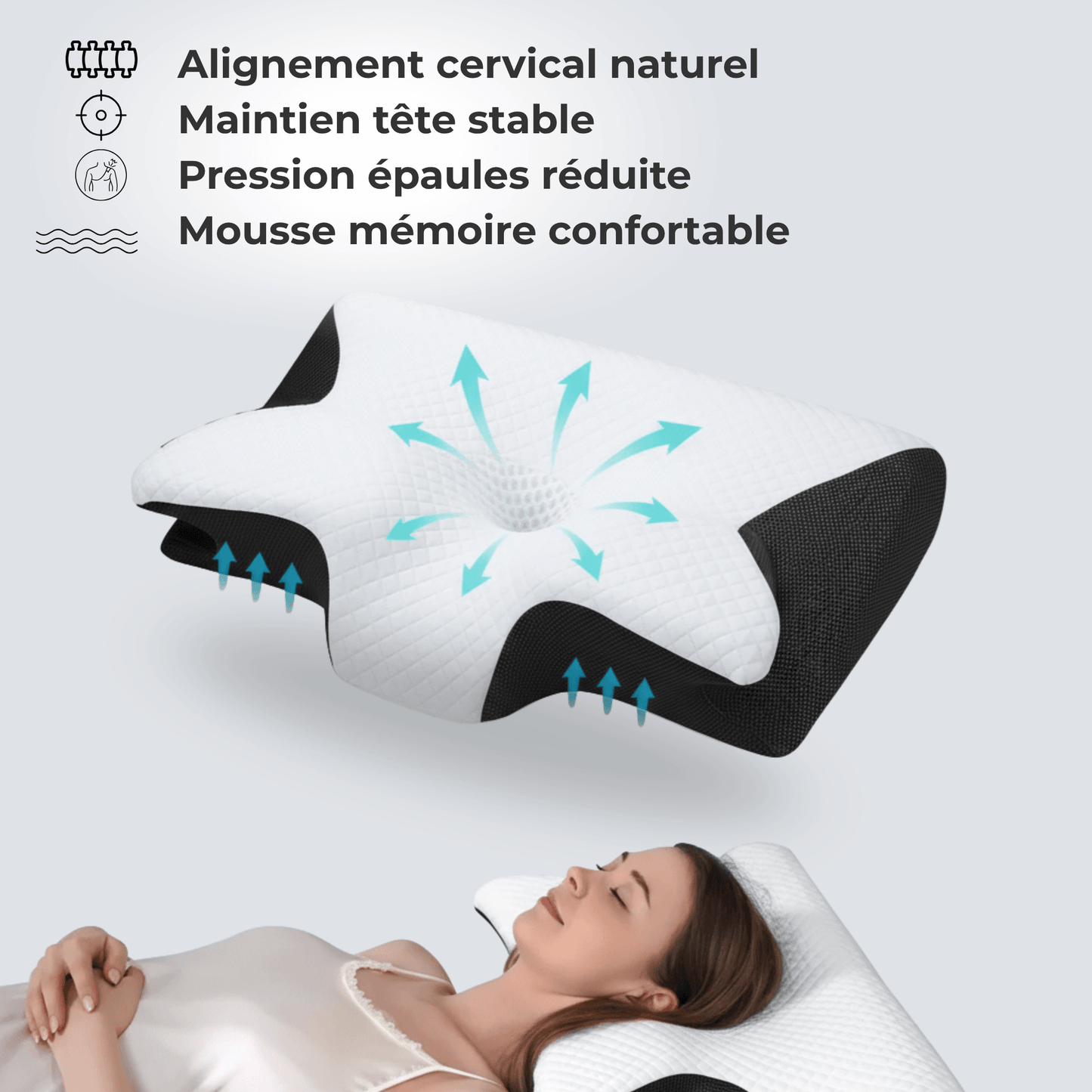 Oreiller cervical ergonomique sommeil réparateur