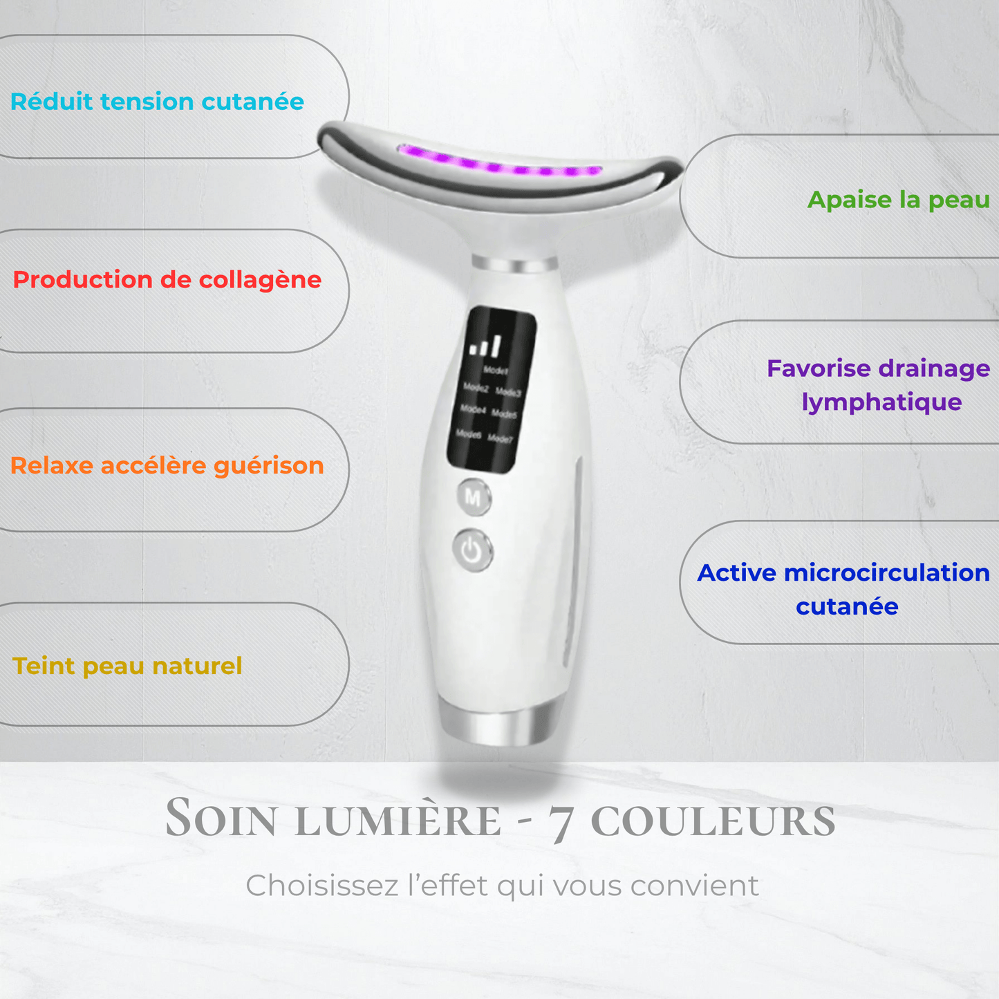 Appareil massage cou & décolleté LED Anti-âge Raffermissant sur table de salle de bain