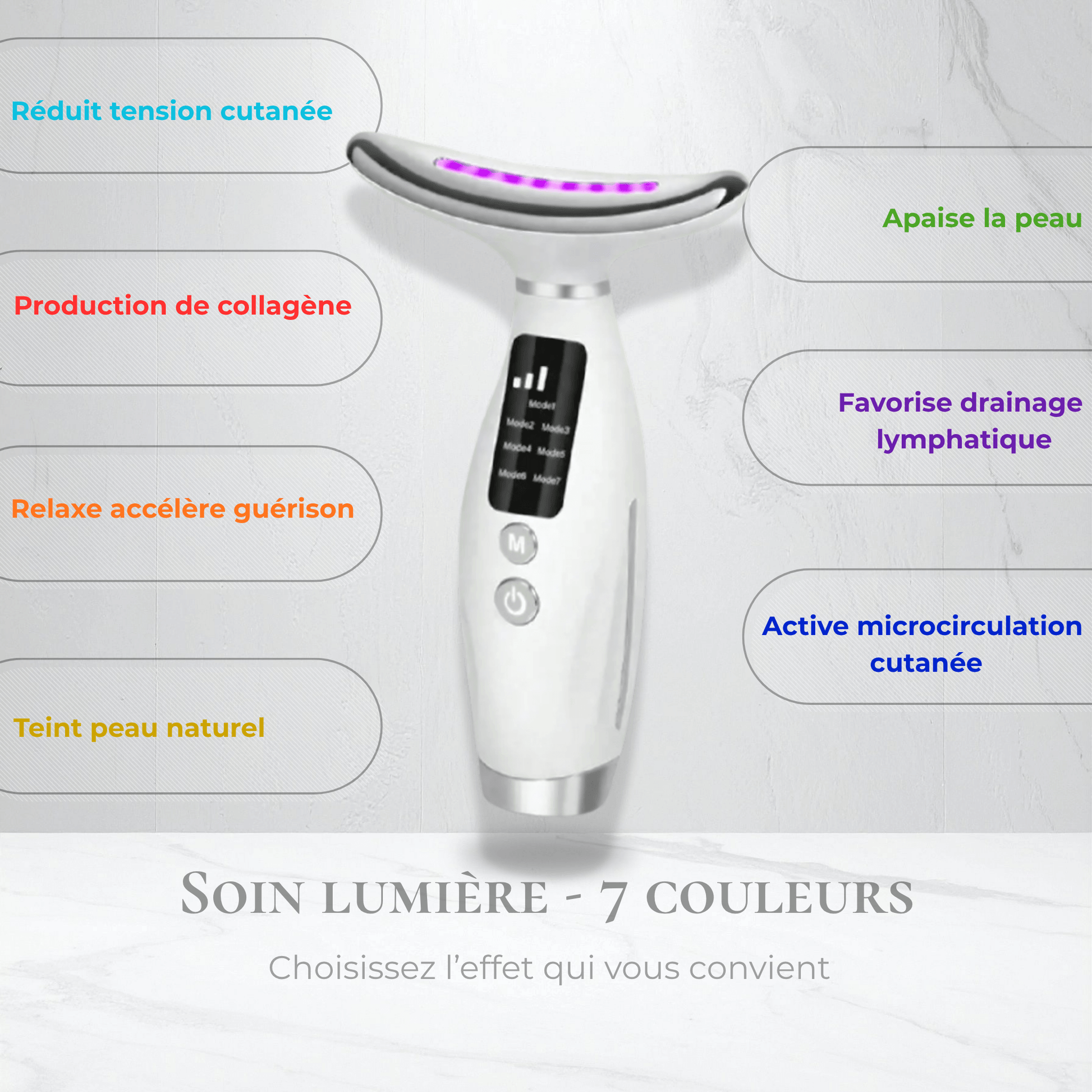 Appareil massage cou & décolleté LED Anti-âge Raffermissant sur table de salle de bain