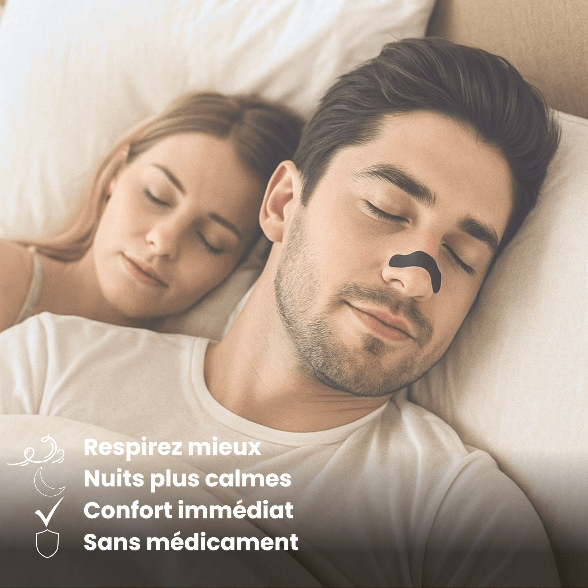Bandes nasales anti-ronflement portées pendant le sommeil pour une meilleure respiration