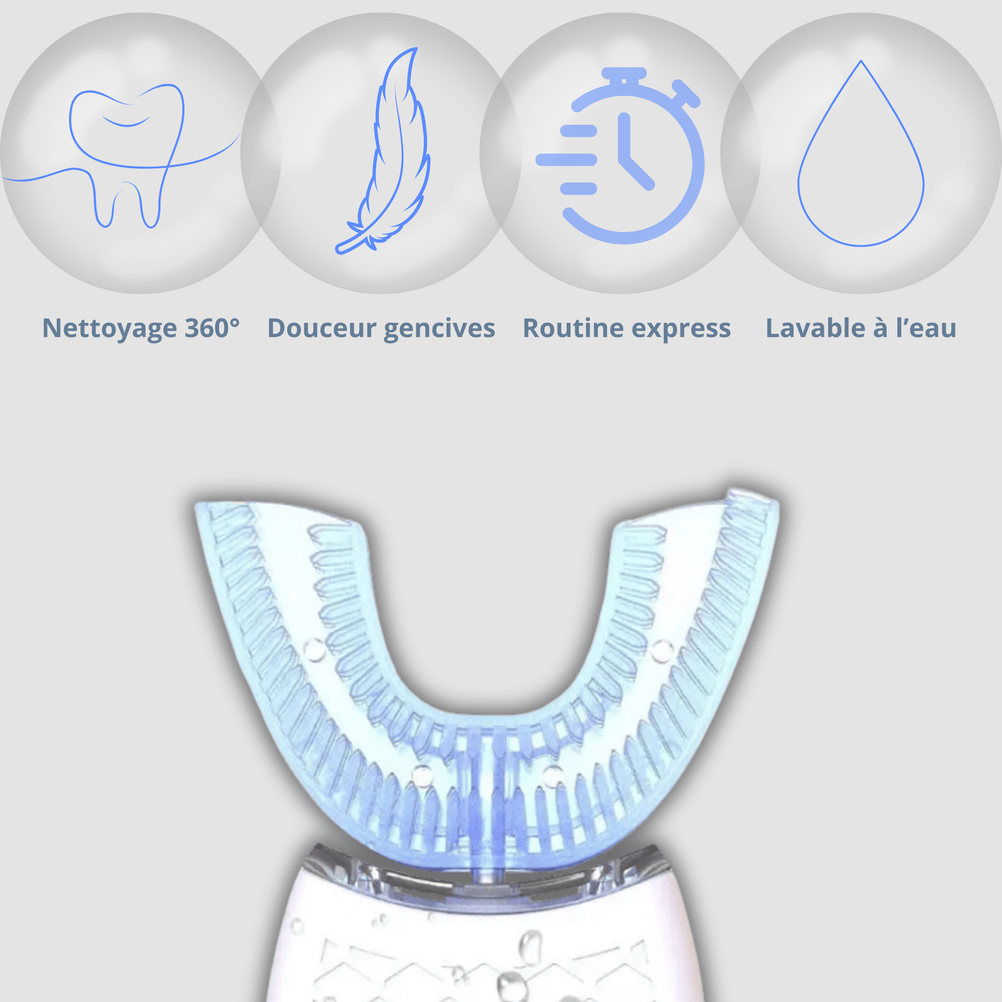 Brosse à dents électrique 360 U-shape Nettoyage guidé avec embout silicone souple 3 modes