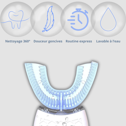 Brosse à dents électrique 360 U-shape Nettoyage guidé avec embout silicone souple 3 modes